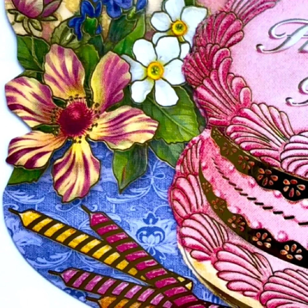 Punch Studio Single(1) 3D Die-Cut Floral Birthday Cake Card Env+Seal 5x7 (66844)